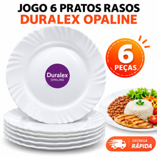 Kit Jogo 06 Pratos Pétala Raso Opaline de Vidro Temperado Brilhante - Jantar Redondo Nadir Duralex