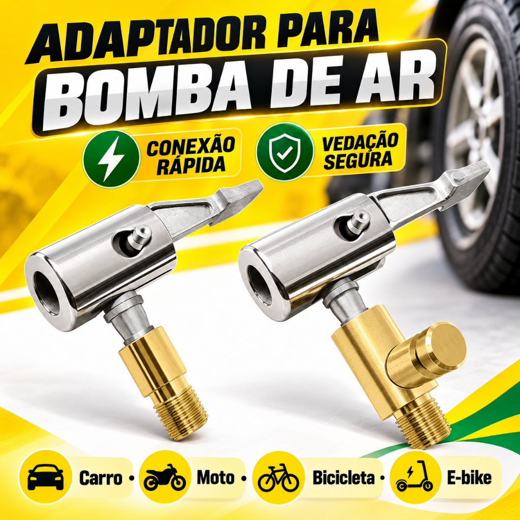 Adaptador para Compressor de Ar Bico de Pneu Engate Rápido com/sem Válvula para Carro Moto Bicicleta
