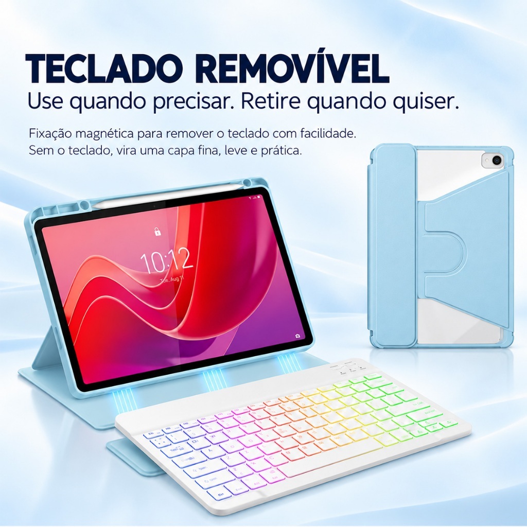 Capa Para iPad 11th (A16) / 10th Com Protetora Giratória 360° Teclado Magnético ABNT2 Bluetooth (Com Ç) E Mouse Sem Fio
