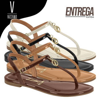 Sandália Rasteira Feminina Vizzano Original Verniz Fivela Elegante