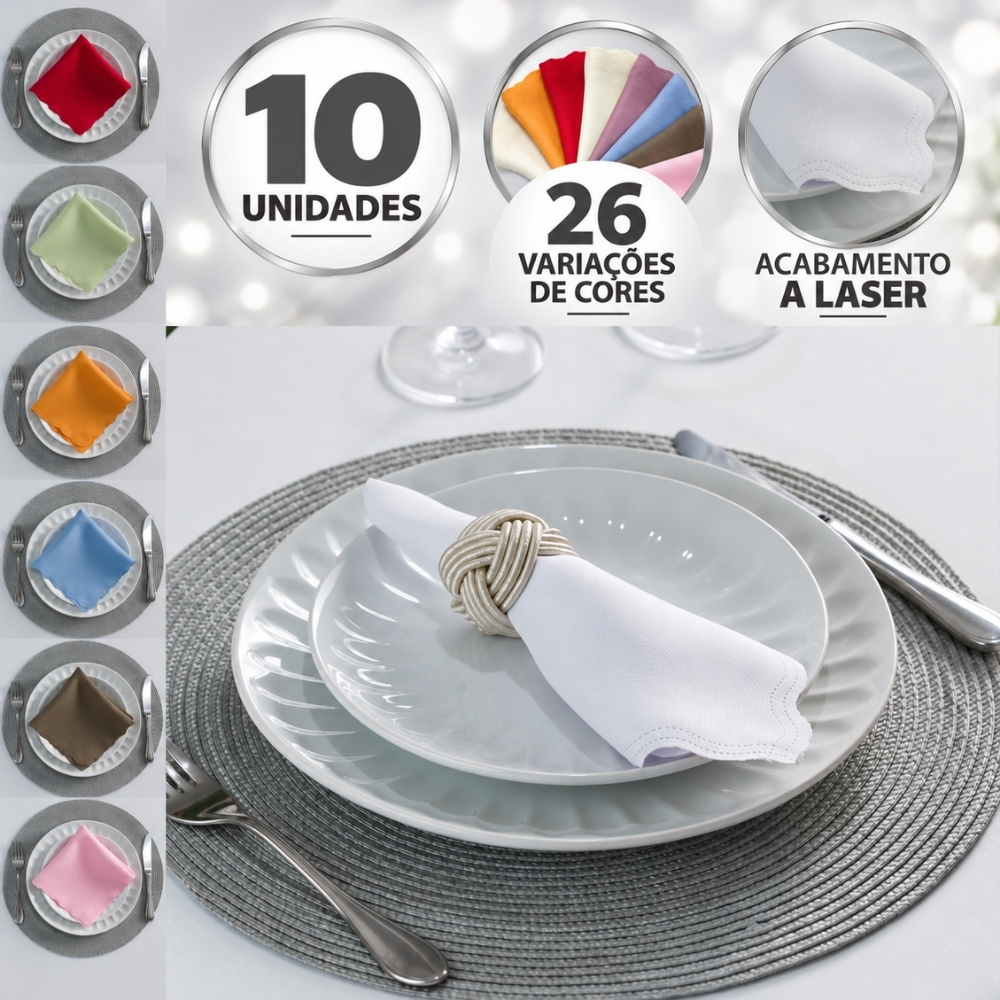 Guardanapo de Tecido Oxford Kit 10 Unidades ACABAMENTO A LASER Cores Variadas 33 x 33 CM  Mesa Posta