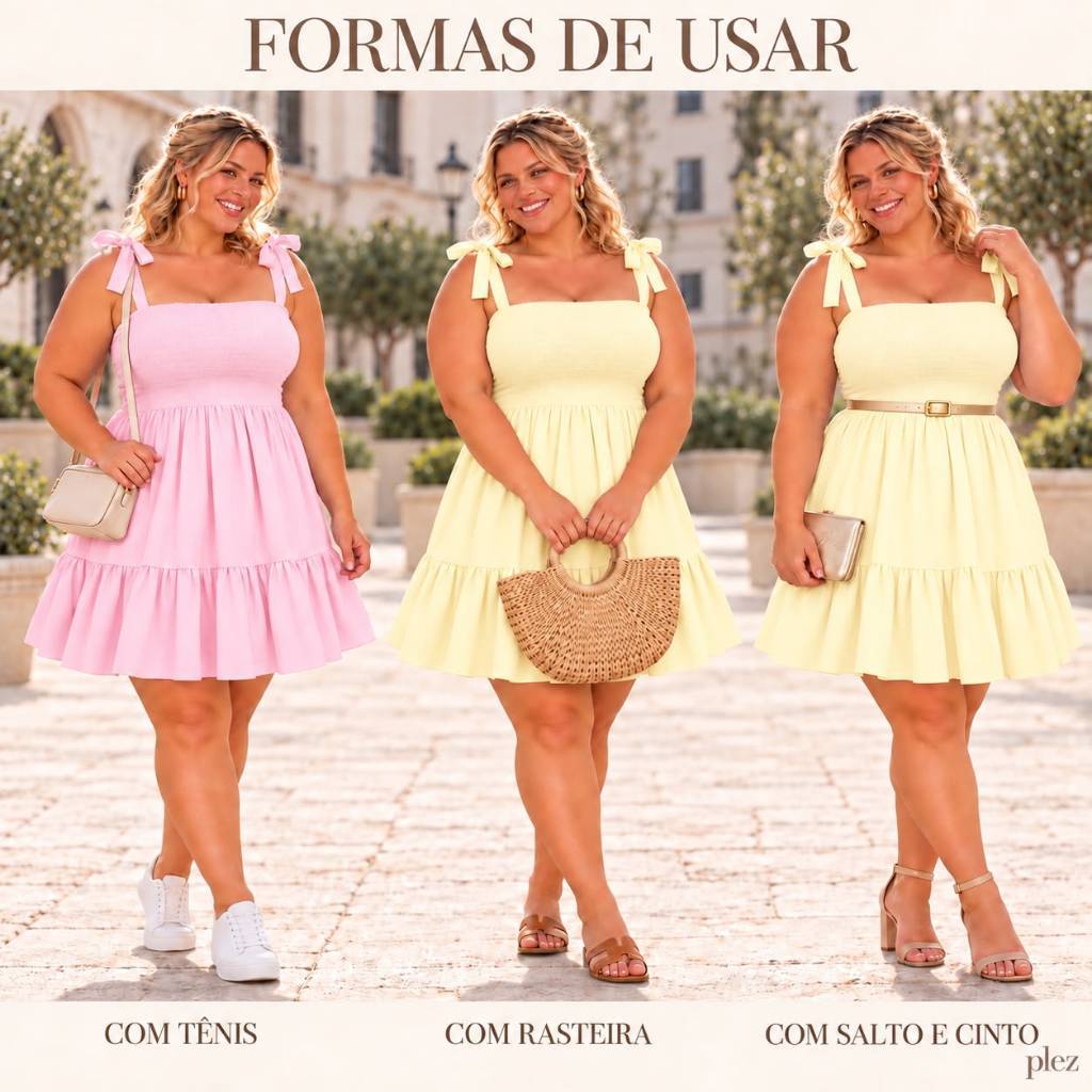 Kit 2 vestido curto plus size feminino duas marias com alças ajustáveis e lastex soltinho verão G ao G3 — imagem 2 de 2