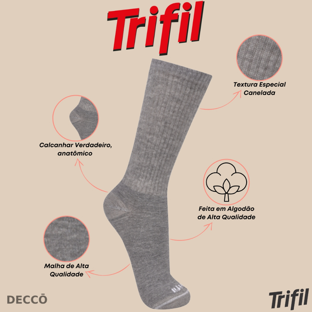 Kit com 9 Pares de Meias Modelo Cano Longo Trifil Sport Lisa Básica Calcanhar Verdadeiro Esportiva · foto 2