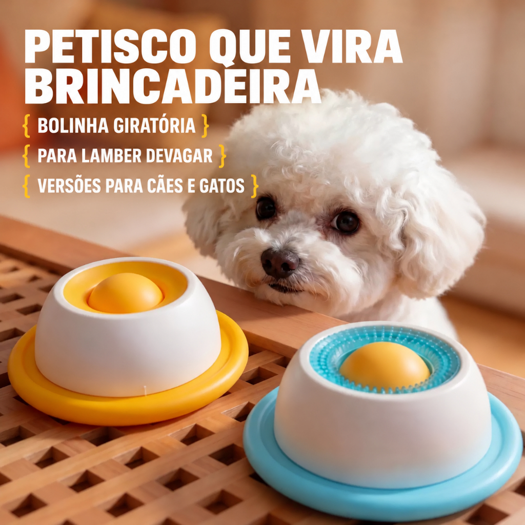 Comedouro Lento Interativo para Cães e Gatos com Bola Giratória para Lamber