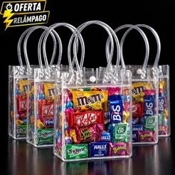 Kit 5/10/15/20/30 Sacola Transparente para lembrancinhas Presentes 15cmx16cmx7cm Fecho em Botão PVC Reutilizável Festas