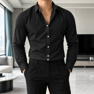 Camisa Social Masculina  Manga Longa Passa Facil Slim Premium Bolso Modelagem Dudalina Cinza Branco Azul Tecnologica