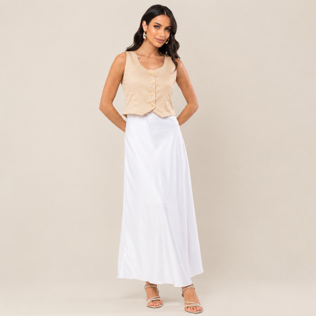 Saia Acetinada Elegante Longa Feminina Moda Evangélica Casual Básica Cintura Alta P M G GG