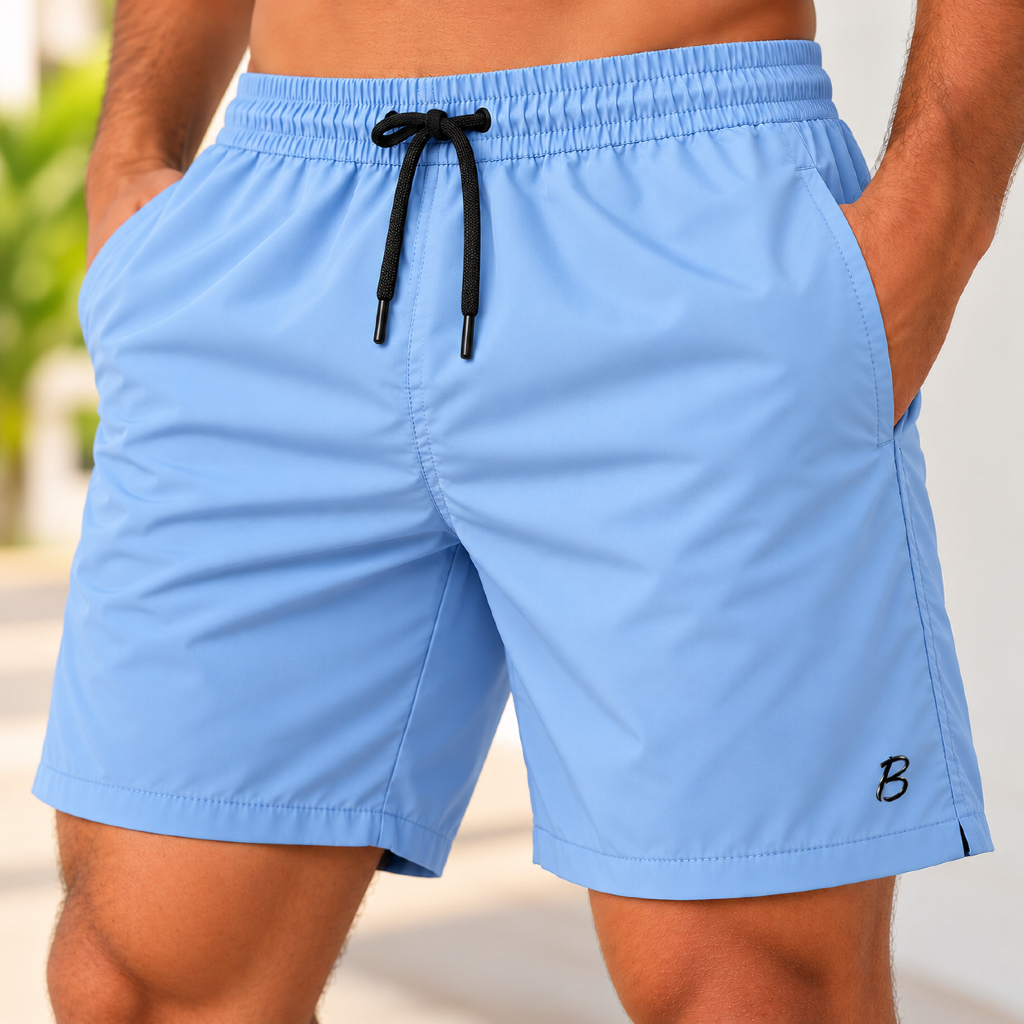 Short Masculino Tactel com Elastano Premium Bermuda Leve Confortável Cós Elástico com Cordão Bolsos Laterais Moda Praia