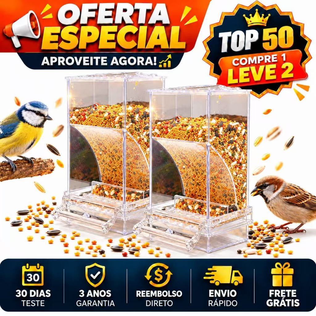 Comedouro Automático Acrílico Anti-Sujeira Pássaros Calopsita Sem Desperdício Para Gaiola