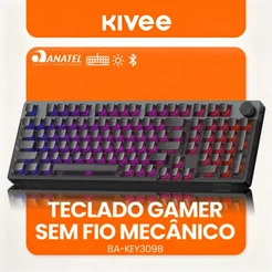 Kivee X Basike Teclado Mecânico Gamer Triplo Modo RGB Bluetooth 2.4G Fio Bateria 4000mAh 101 Teclas