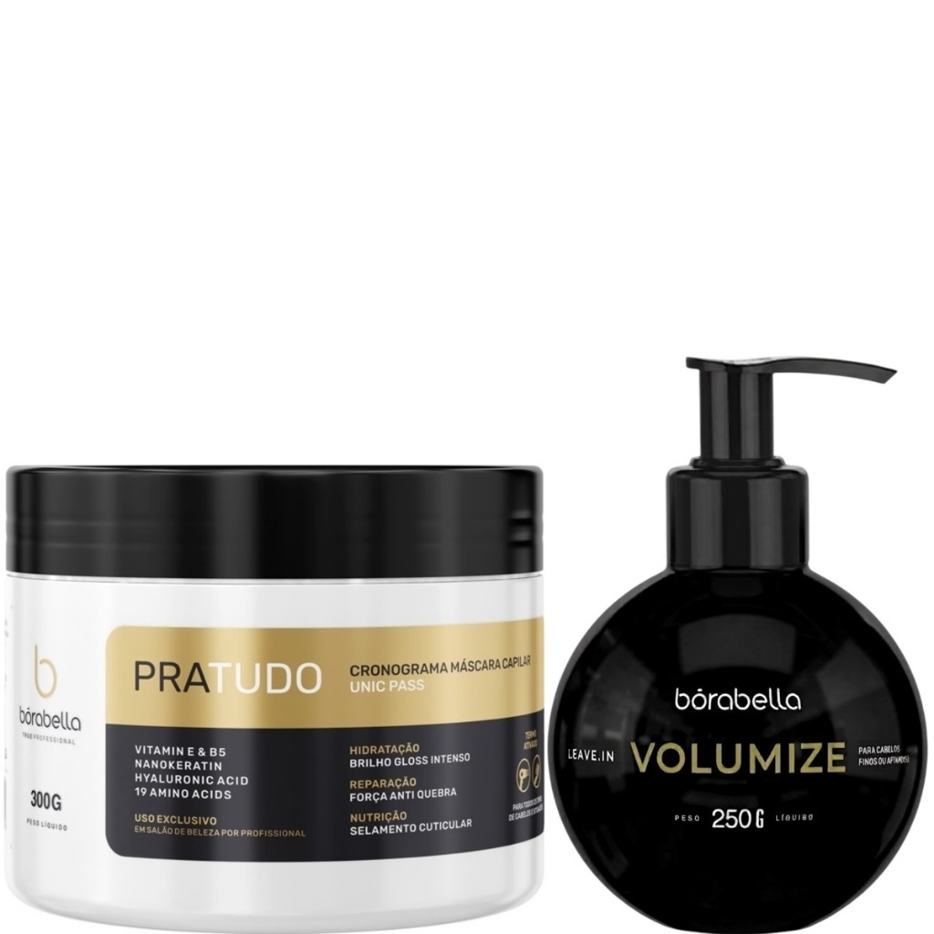 Borabella Máscara Pratudo 300g + Leave-in Volumize 250g