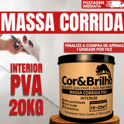Massa Corrida PVA 20KG Premium Revestimento Parede Acabamento Interno Fácil aplicação cor e brilho
