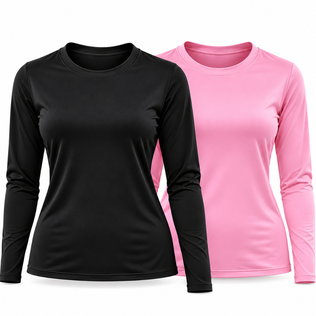 Kit 2 Blusas de Compressão Básica Feminina Manga Longa Camiseta Segunda Pele Proteção Solar Uv 50+