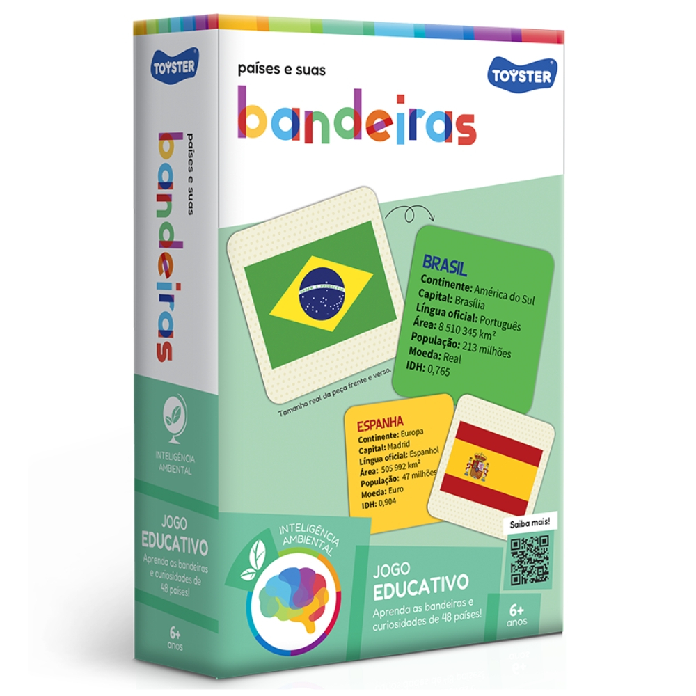 JOGO EDUCATIVO PAÍSES E SUAS BANDEIRAS 48 PEÇAS TOYSTER BRINQUEDO INFANTIL EDUCATIVO GEOGRAFIA MAPA
