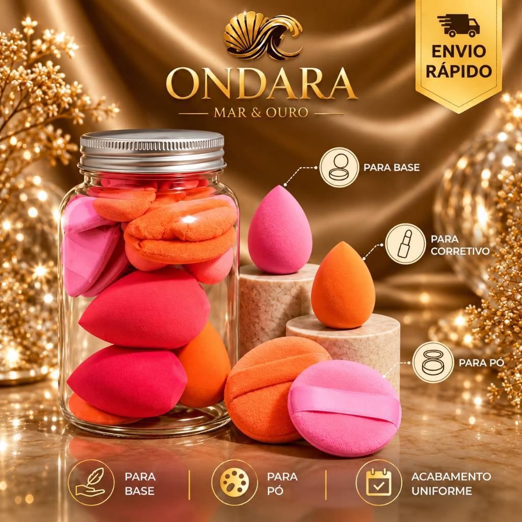 Kit de Esponjas para Maquiagem com Puffs Aplicadores para Base Pó Corretivo Cores Sortidas