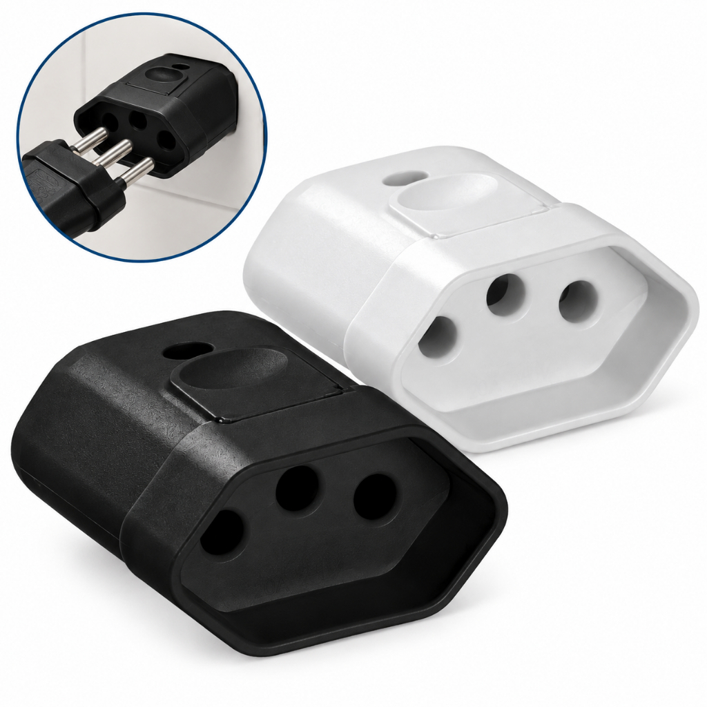 Plug Fêmea 2P+T 10A Tomada Elétrica Desmontável Preto ou Branco Bivolt