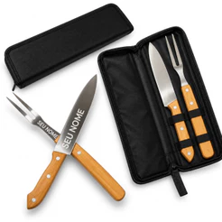 Kit Churrasco Personalizado Garfo Faca Estojo Nome Presente Laser