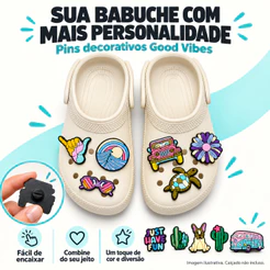 PINS BOTTONS ENFEITE PARA CROC CALÇADOS GOOD VIBES KIT 6 PINS ALEATORIOS