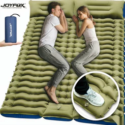 Colchão de Ar Casal Inflável Dobrável 203x136x10cm Impermeável Com Travesseiro Dupla Face Com Inflação a Pé JOYFOX