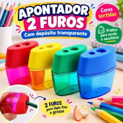Apontador de Lápis Escolar com 2 Furos para Lápis Jumbo e Comum Grande Colorido Material Escolar Papelaria Infantil