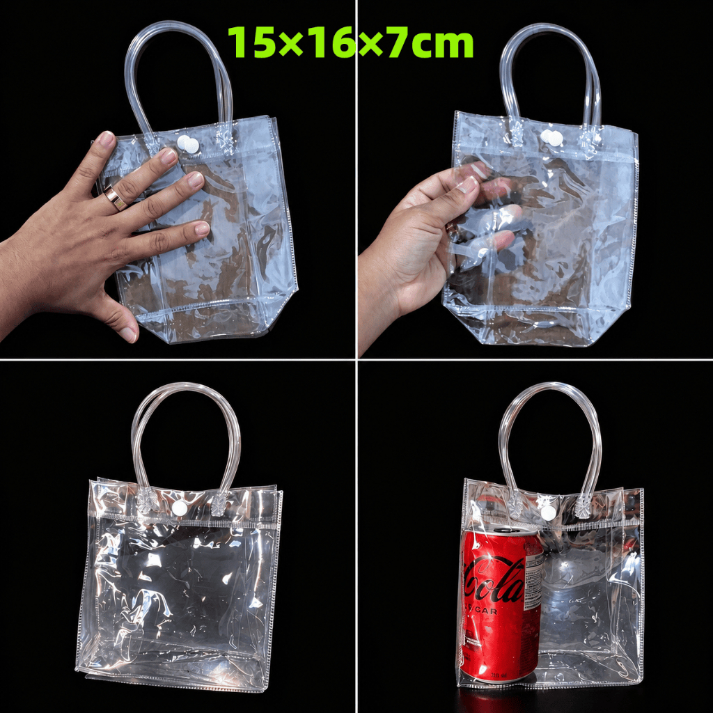 Sacola PVC Transparente 15x16x7cm Reforçada com Alça e Botão para Presentes e Lembrancinhas de Natal — imagem 2 de 2