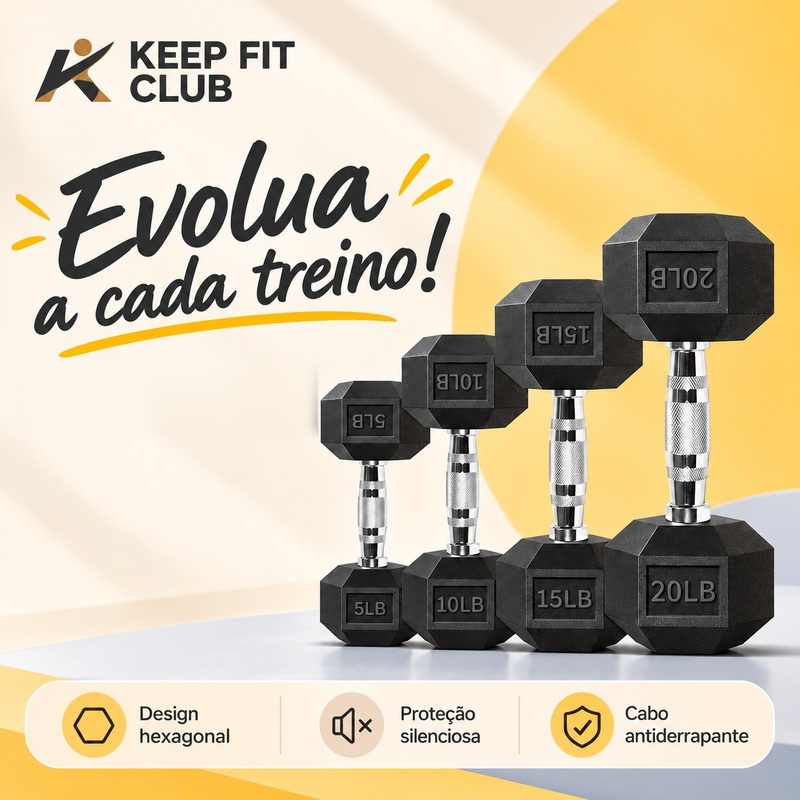 Keepfitclub Halter Dumbell Emborrachado Sextavado Cromado De 5-20lb Um único haltere 1 Unidade
