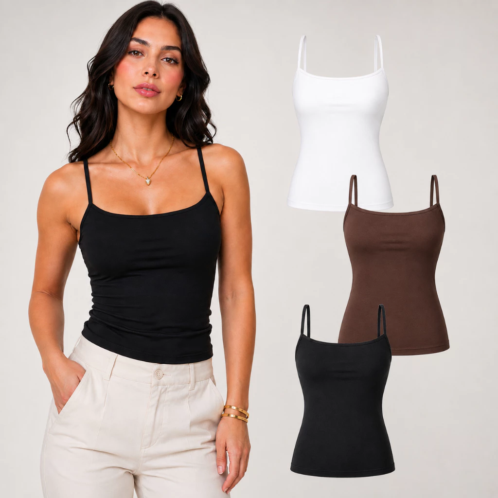 Kit 3 Blusa Regata Feminina Suplex Básica Alça Fina Lisa Forro Duplo Busto Blusinha
