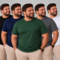Kit 5 Camiseta Masculina Plus Size Básica 100% Algodão Camisa Extra Grande
