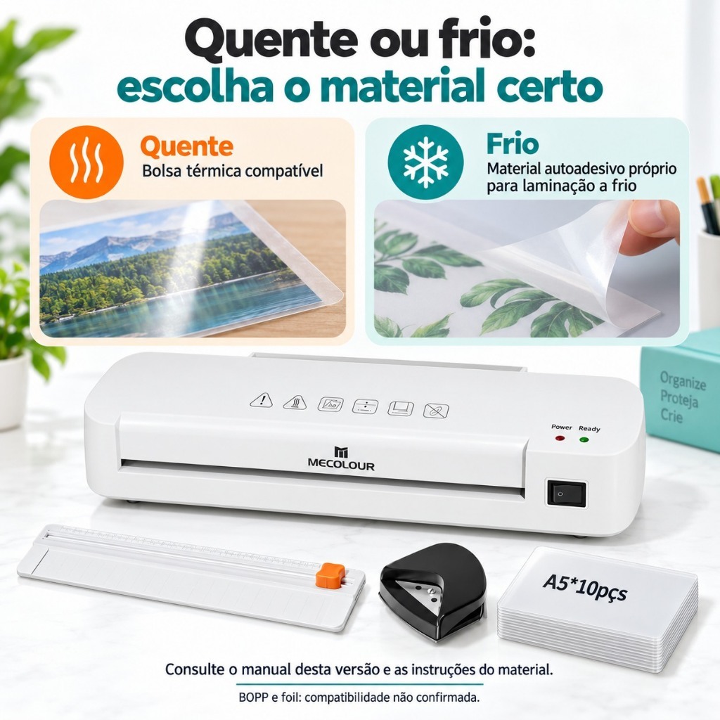 Plastificadora Laminadora A4 3x1 Quente/Fria ,A5 10 Pcs De Plástico+ Cortador De Papel Mecolour — imagem 2 de 2