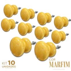 Puxador De Madeira Redondo Oval Bolinha Marfim Gaveta E Porta Kit 10 Peças