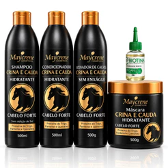 Maycrene Crina e Cauda Kit Shampoo Condicionador Máscara Fortalecimento Hidratação Brilho Cabelo Forte