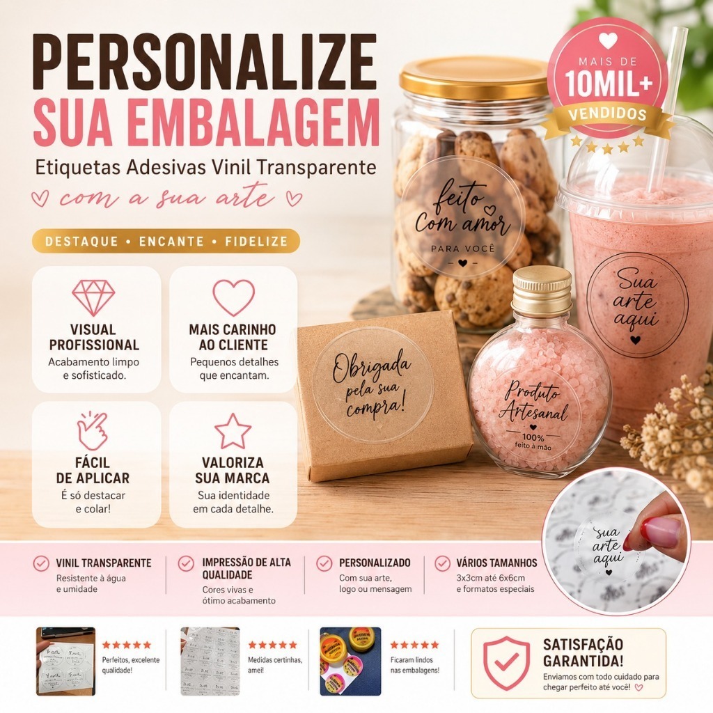 Etiquetas Adesivas Personalizadas Vinil Transparente, Adesivo Personalizado. — imagem 2 de 2