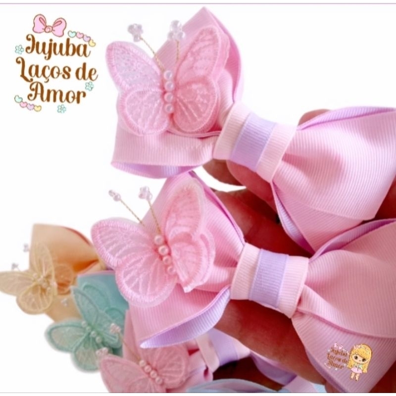Laço Infantil Borboleta Luxo,Par de laço infantil, Faixinha de bebê | Faixinha, Presilha ou Par tema jardim encantado