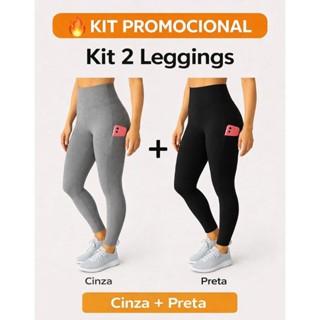KIT com 2 CALÇA Legging com BOLSO Lateral - Academia - Conforto - Dia a Dia em Oferta na Shopee
