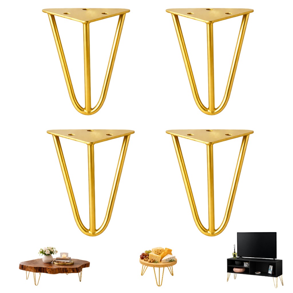 4 Pés Para Móveis 20cm Pés De Ferro Dourado Rack Puff Mesinha Banco