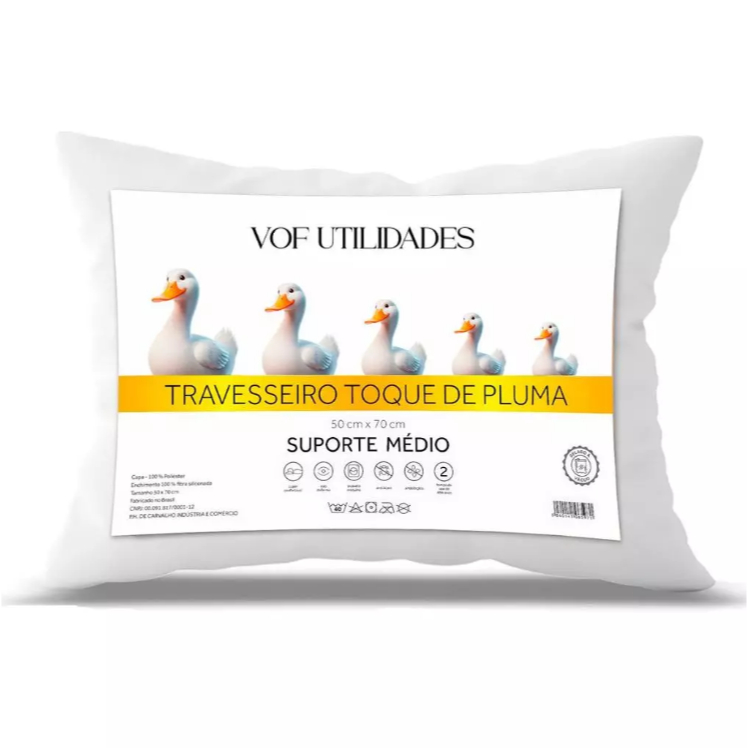 Travesseiro Macio Pluma de Ganso 50x70cm Confortável Firme Médio Fibra de Silicone