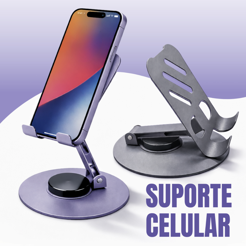 Suporte Celular Metálico Premium resistente com Base Giratória 360º para Smartphones e Tablets Universal