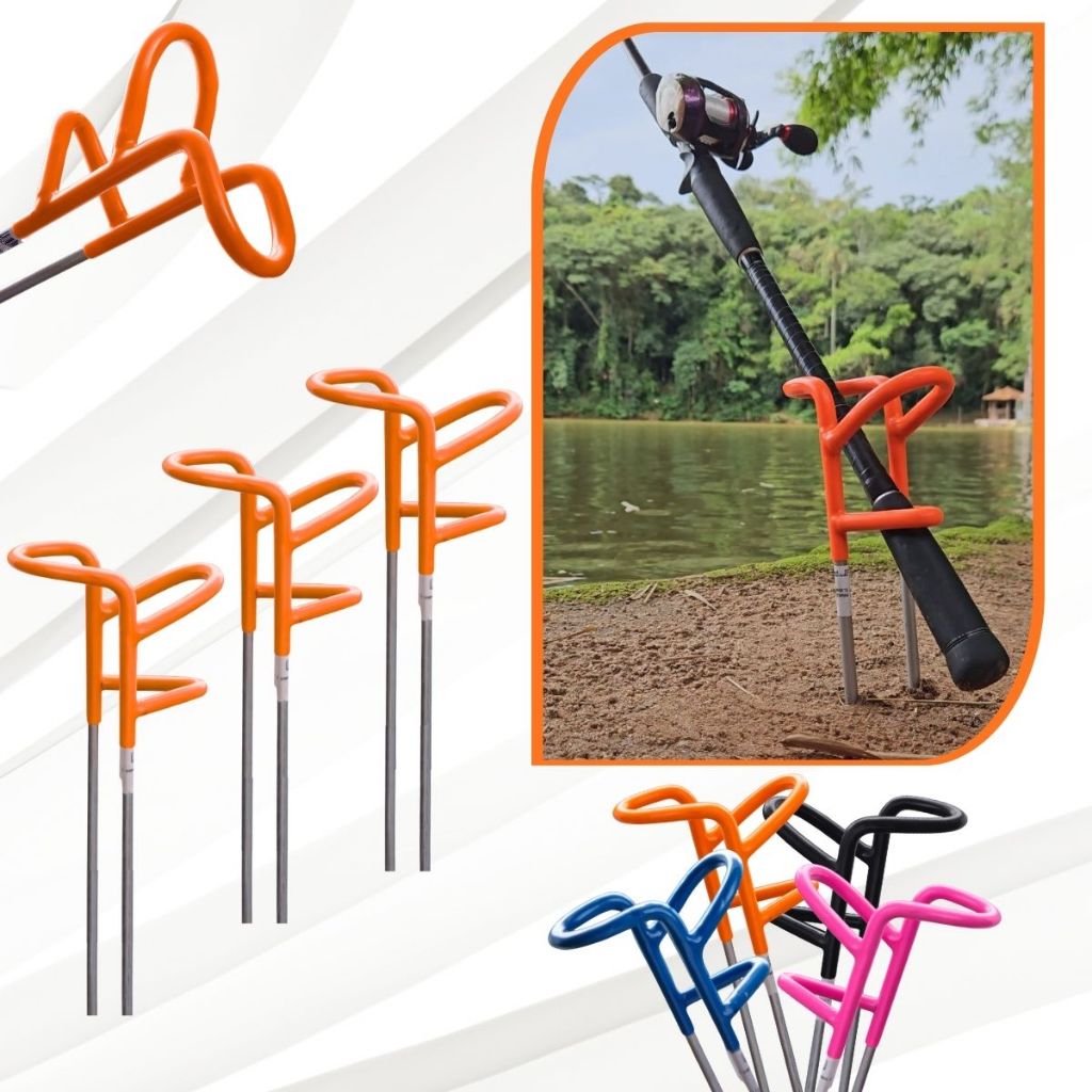 Kit com 3 Suporte de Vara Emborrachado Laranja Para Pescaria de Pesqueiro Piratamba Reforçado Para Grandes Peixes
