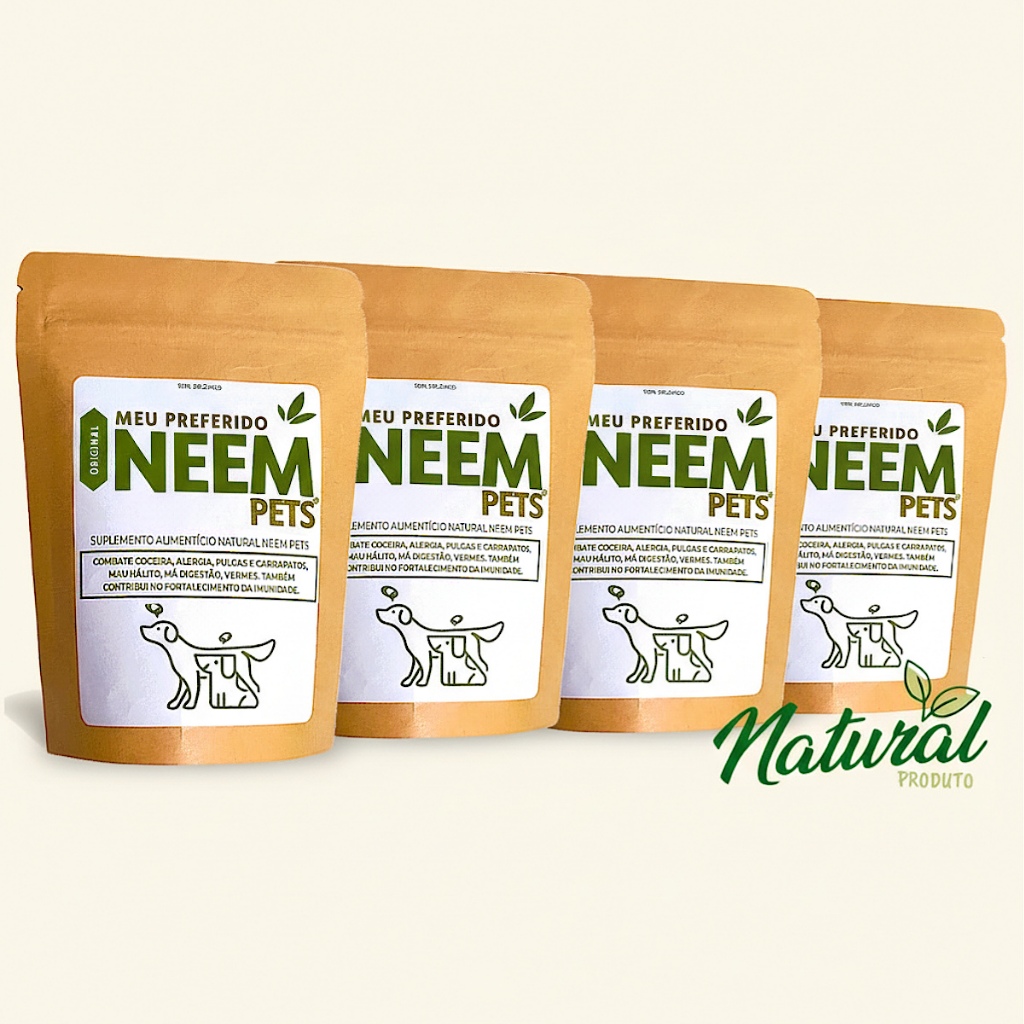 Kit 4 Preferido Neem Pets Solução Natural Mais Vigor Menos Coceira Revigora Pelo e Hálito Original Saudável E Econômico