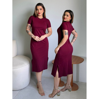 Vestido Feminino Midi Fenda Lateral Blogueira Estilosa Elegante Algodão Premium em Oferta na Shopee