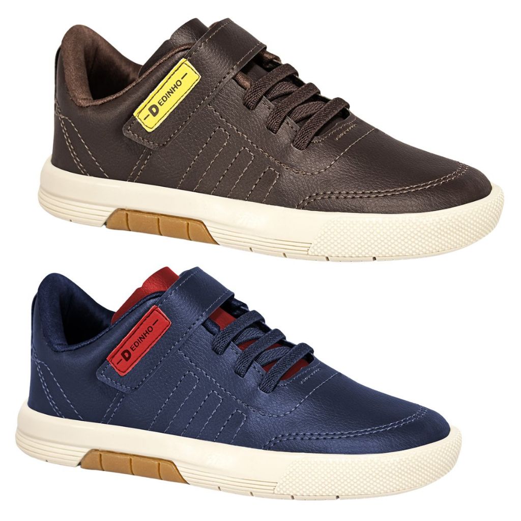 Tênis Infantil Masculino Calce Fácil Confortável Sapatênis Menino Casual Escolar Café Marinho em Oferta na Shopee
