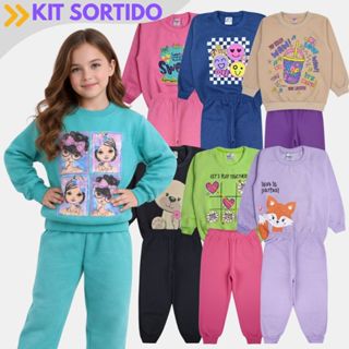 Kit 6 Peças Moletom Peluciado Infantil Menina Inverno Frio - 3 Casacos + 3 Calças Conjunto Infantil Feminino em Oferta na Shopee