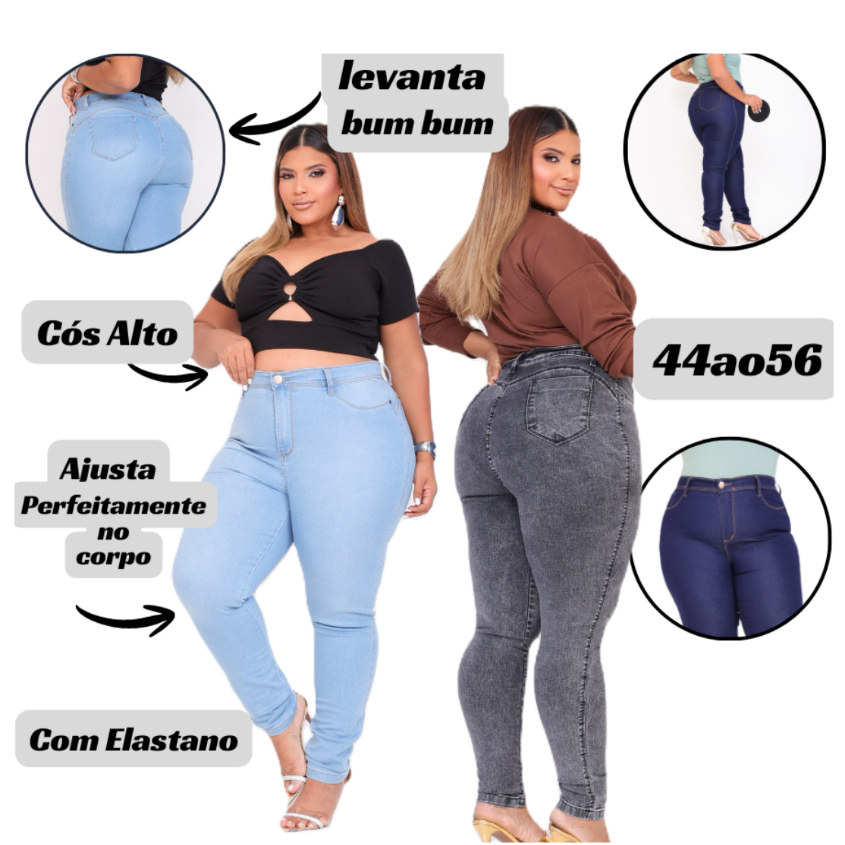 Calça Jeans Feminina Plus Size Skinny Levanta Bumbum Cintura Alta | Modeladora  Jeans com Elastano Premiun– Do 44 ao 56 em Oferta na Shopee