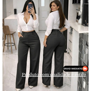 Calça Pantalona Alfaiataria Com Bolso Premium Cintura Alta PROMOÇÃO em Oferta na Shopee
