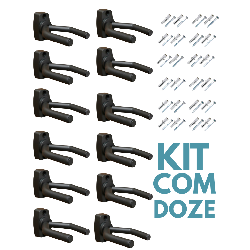 Kit 12 Suportes de Parede VIOLAO GUITARRA UKULELE  Preto Espuma EVA Anti Risco + Buchas e parafusos
