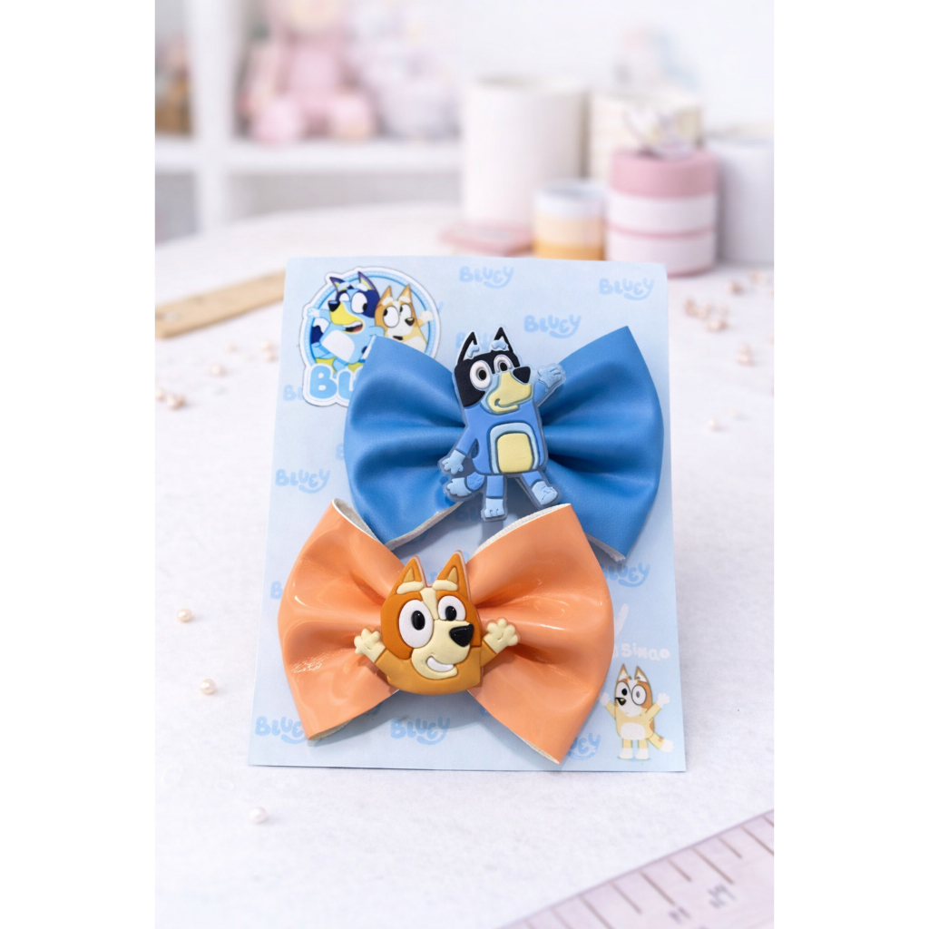 Duplinha Bluey e Bingo - Laço Infantil - Acessório Cabelo - Presilha