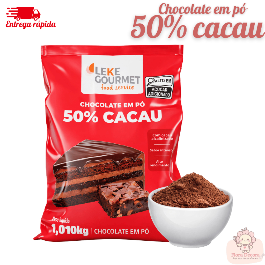 Pacote De Chocolate em Pó 50% Cacau Leke Gourmet Versátil 1,010Kg em Oferta na Shopee