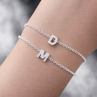 Pulseira de Letra Cravejada Inicial Elo Português em Prata 925 Presente Feminino em Oferta na Shopee