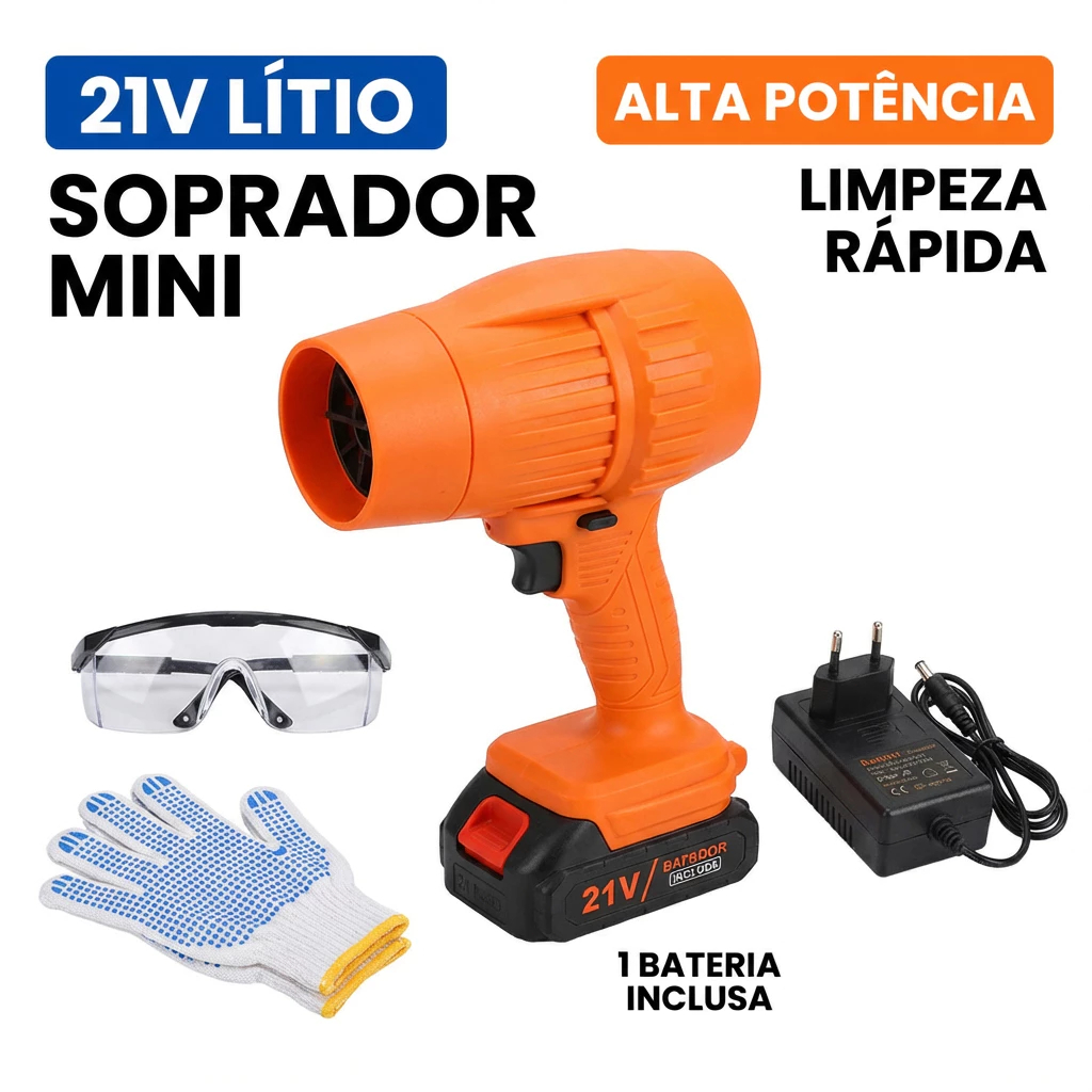 Soprador de Ar Turbo Portátil 21V 1 Bateria bivolt | 1050W, 50000RPM | Remove Folhas e Pó em Oferta na Shopee