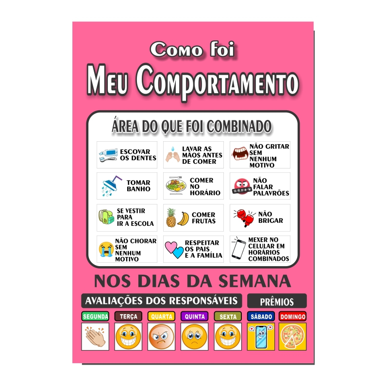 Quadro Magnético Educativo Infantil Lúdico com Tags Imã Organização Rotina e Comportamento Diário - Rosa Pink